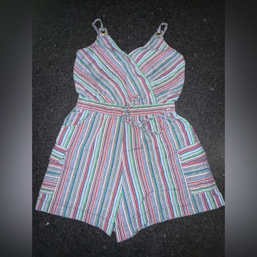 UEC WILD FABLE WOVEN STRIPED COTTON BLEND UTILITY POCKETS ROMPER SZ S